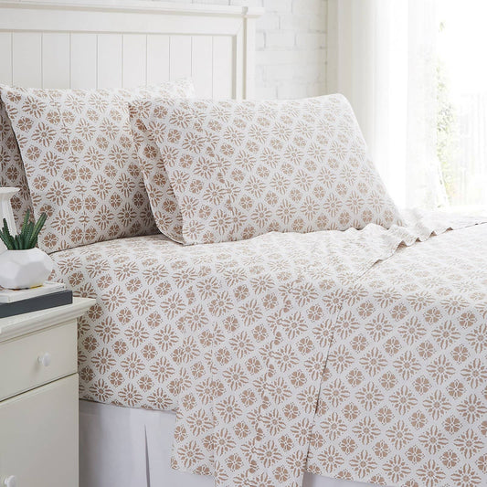 Floral Block Print Sheet Set, Taupe