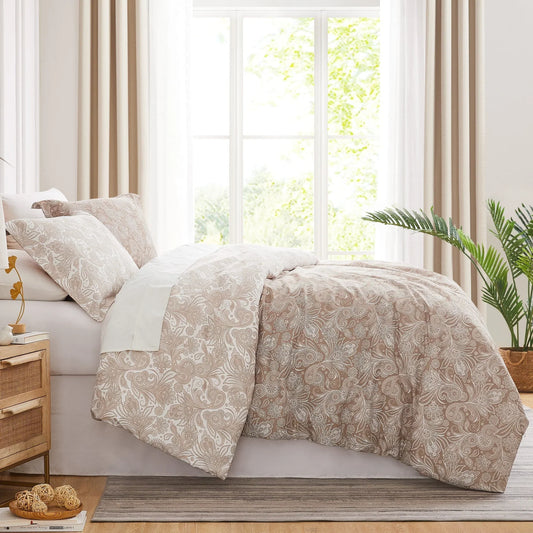 Madeline Print Duvet Slip Cover Set, Taupe