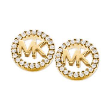 Michael Kors MK Logo Pave Stud Earrings, Gold